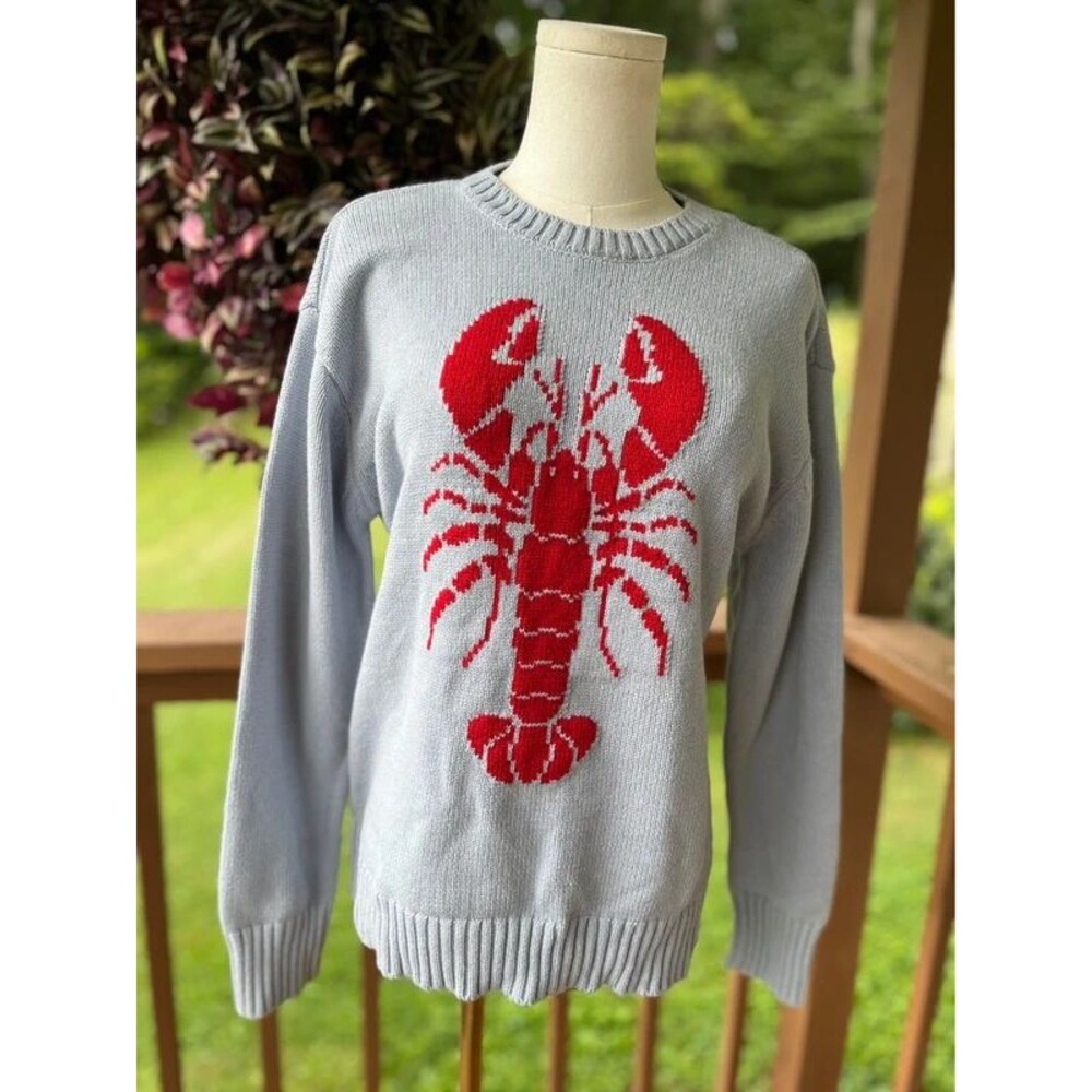 Mighty Fine Lobster Sweater Small Blue Cotton Blend Coastal Novelty Knit